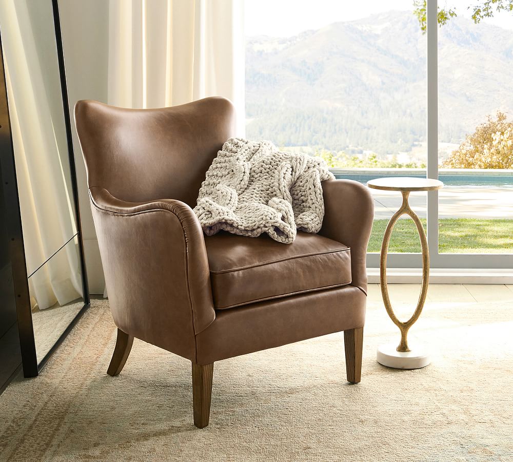 Small tan leather armchair hot sale