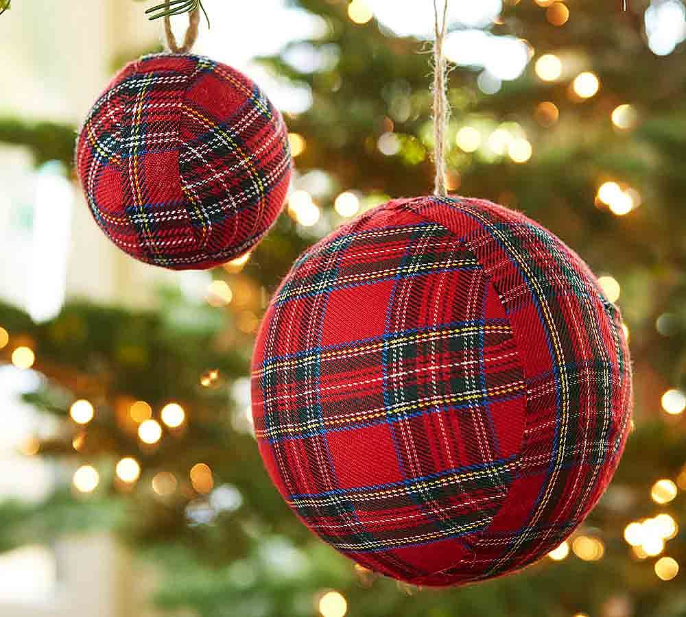 Red Plaid Ball Ornaments