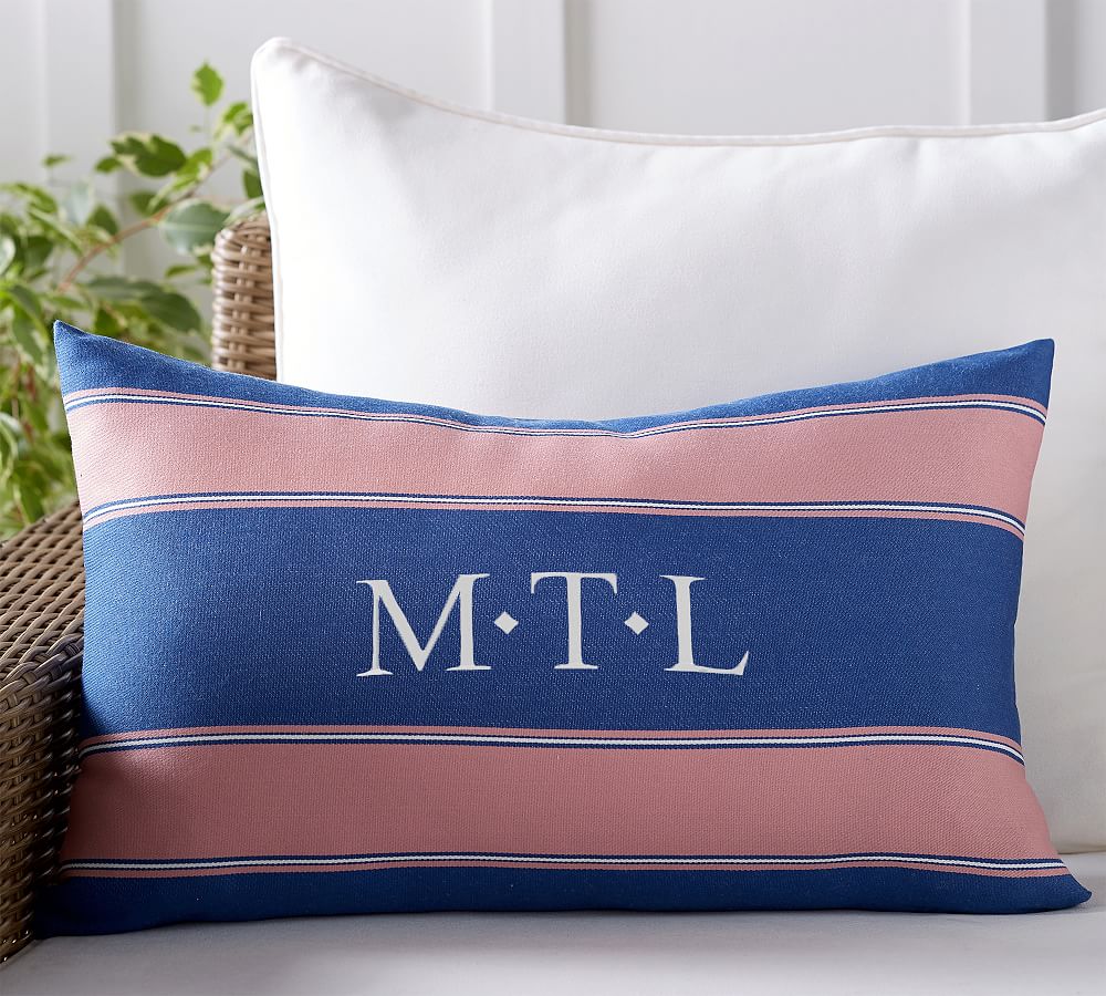 Outdoor Personalized Alessandra Striped Lumbar Pillow