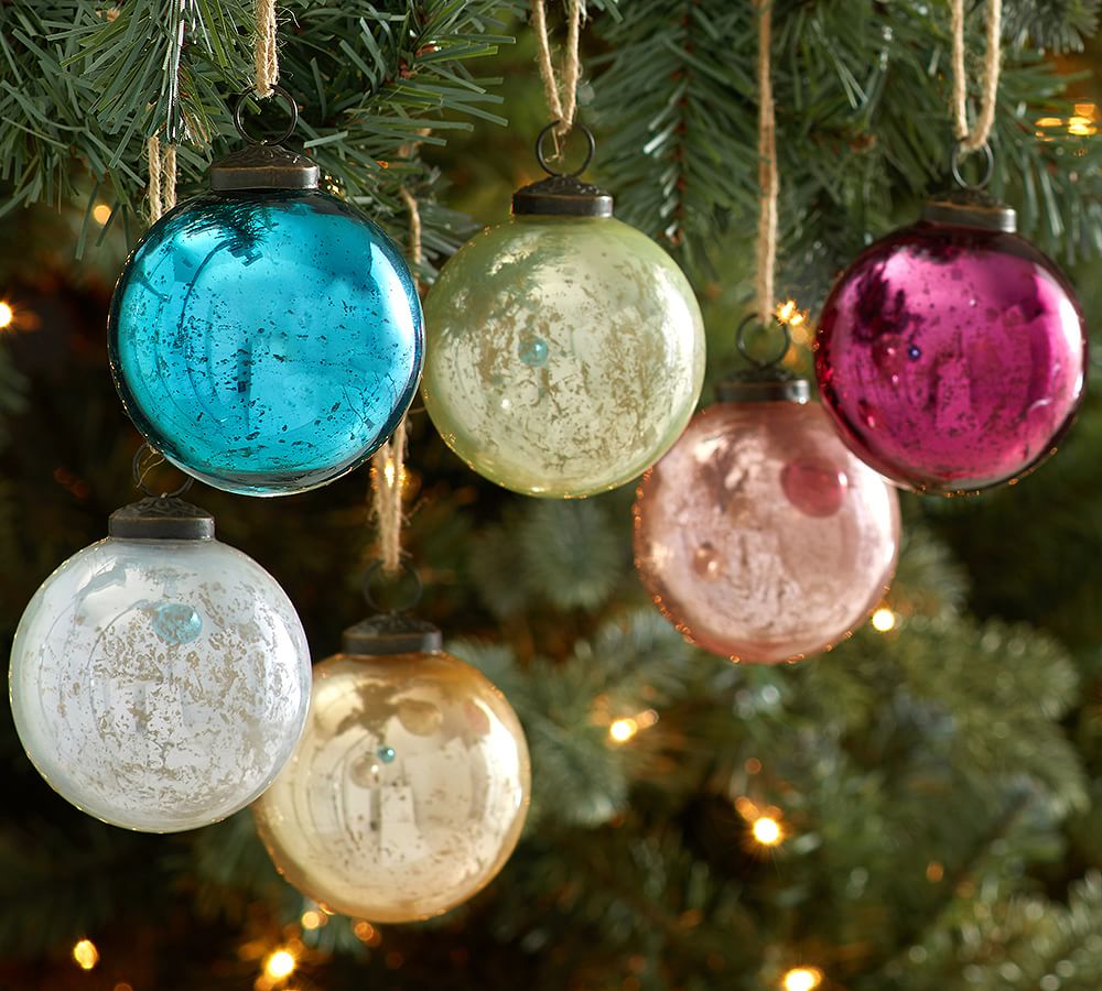 Jewel Tone Mercury Glass Ball Ornaments - Set of 6