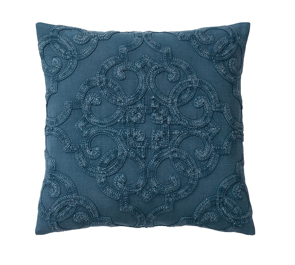 Drew Embroidered Pillow Cover - Indigo