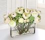 Faux Ranunculus &amp; Rose Mix in Glass Rectangle Vase