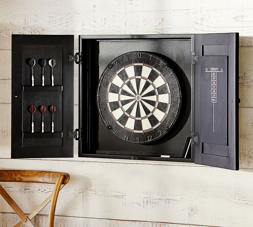 Dartboard Wood Cabinet Game Set - Black