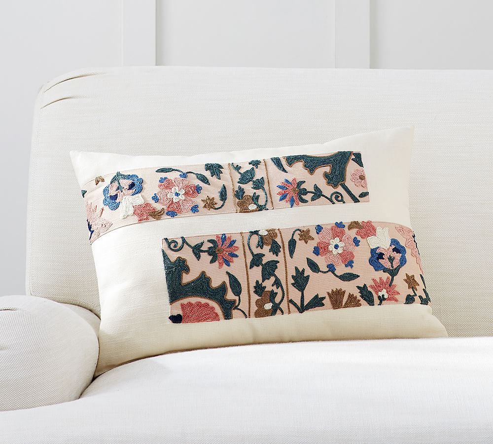 Sarah Embroidered Lumbar Pillow Cover