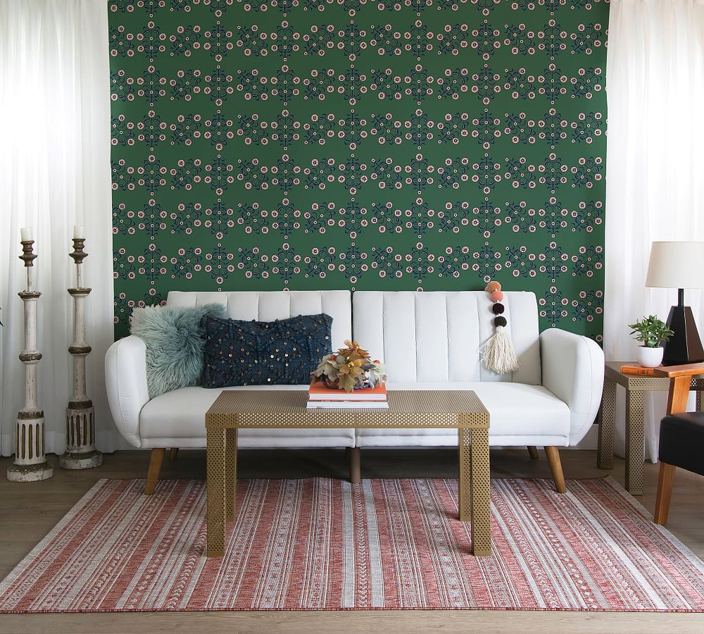 Block Print Floral Emerald Removable Wallpaper