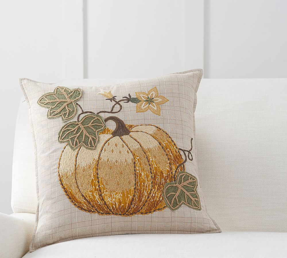 Plaid Pumpkin Applique Pillow Cover