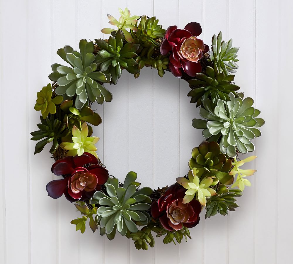 Faux Succulent &amp; Moss Wreath