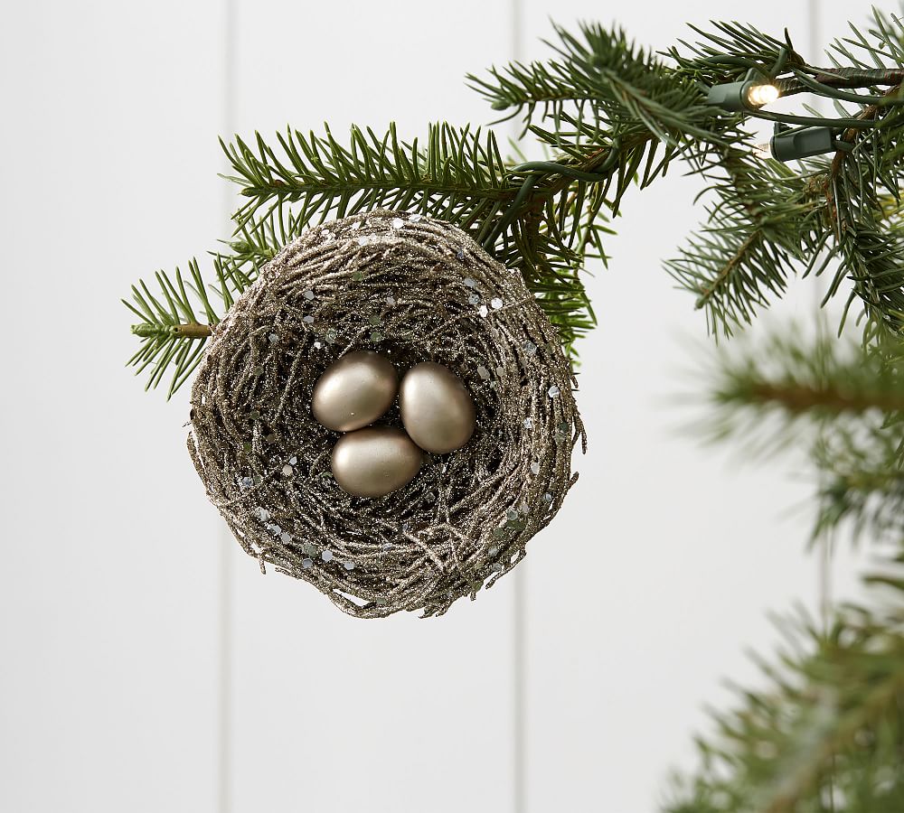 Golden Glitter Birds Nest Ornament