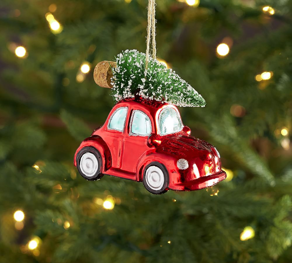 Mercury Glass Beetle Car with Tree Ornament