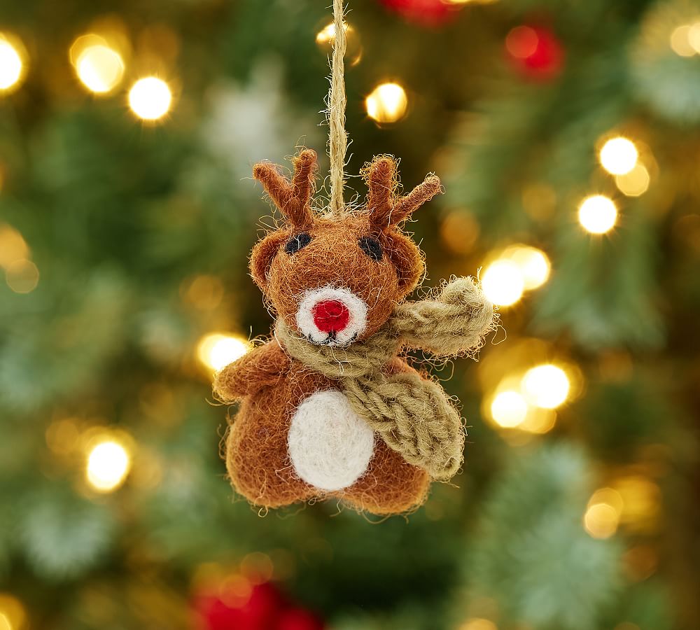 Mini Felt Reindeer Ornament, Brown