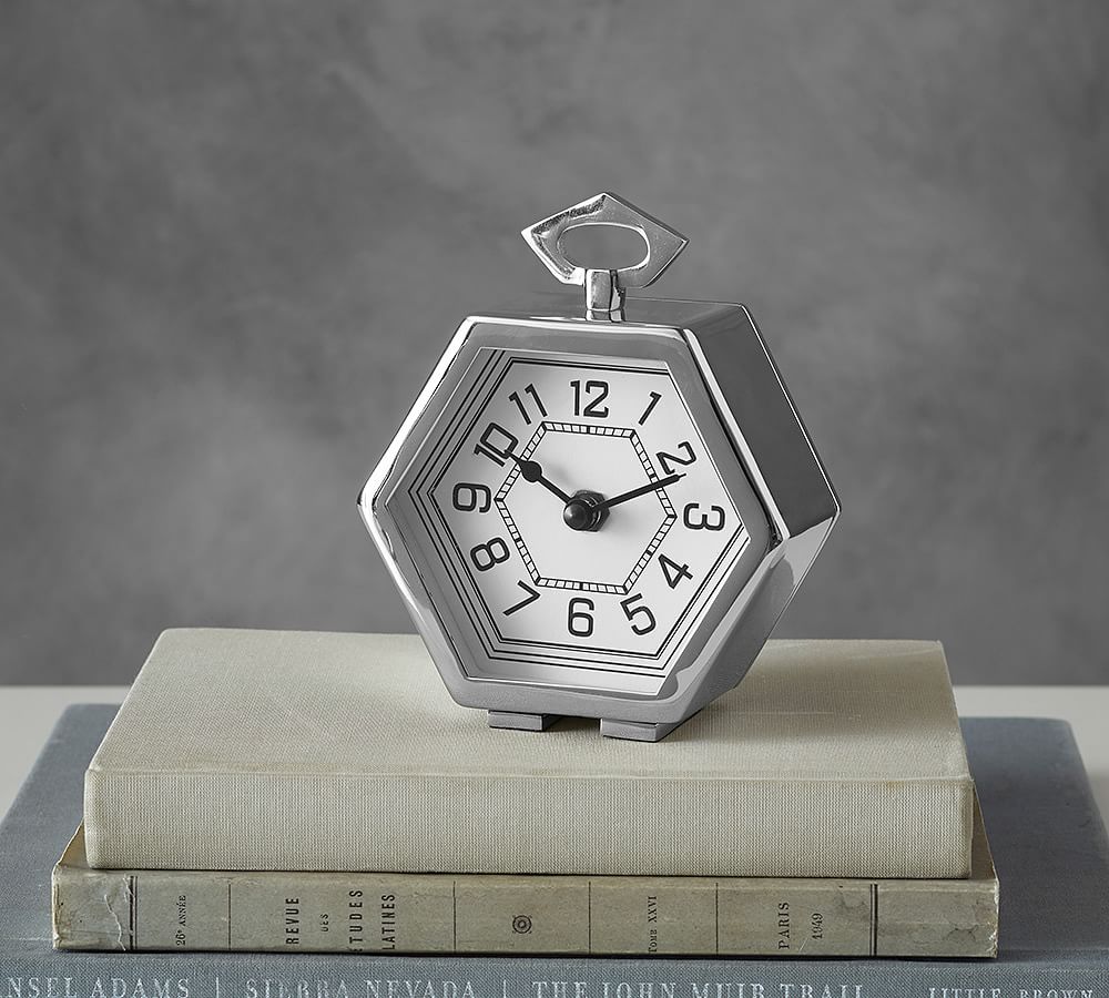 Antique Silver Hexagon Desk Clock