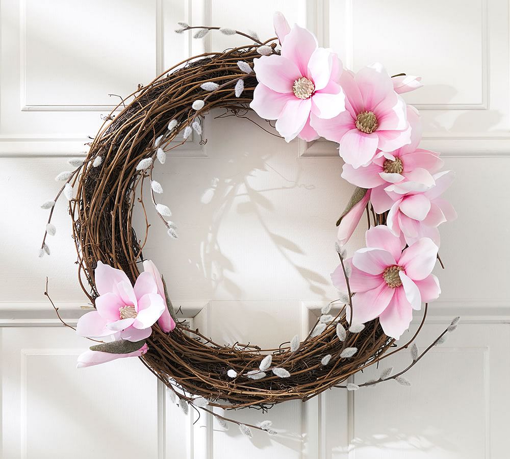 Faux Magnolia &amp; Pussywillow Wreath