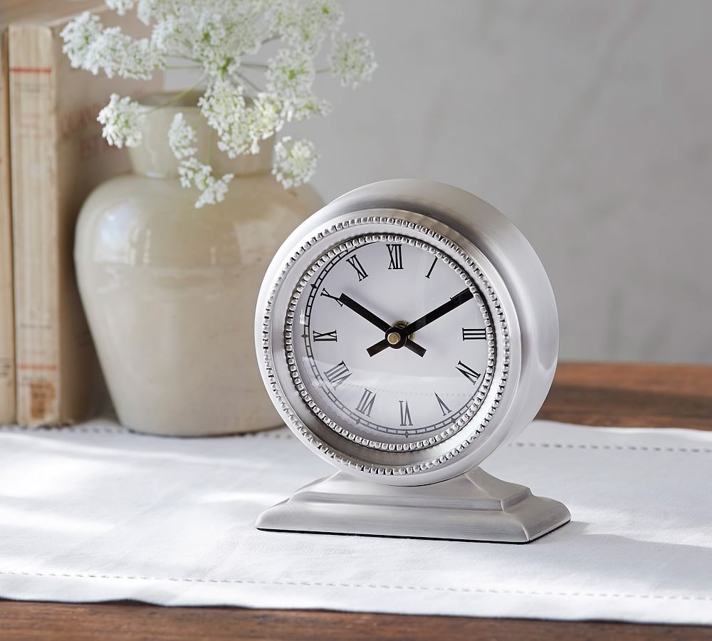 Portia Beaded Desk Clock - Brushed Nickel
