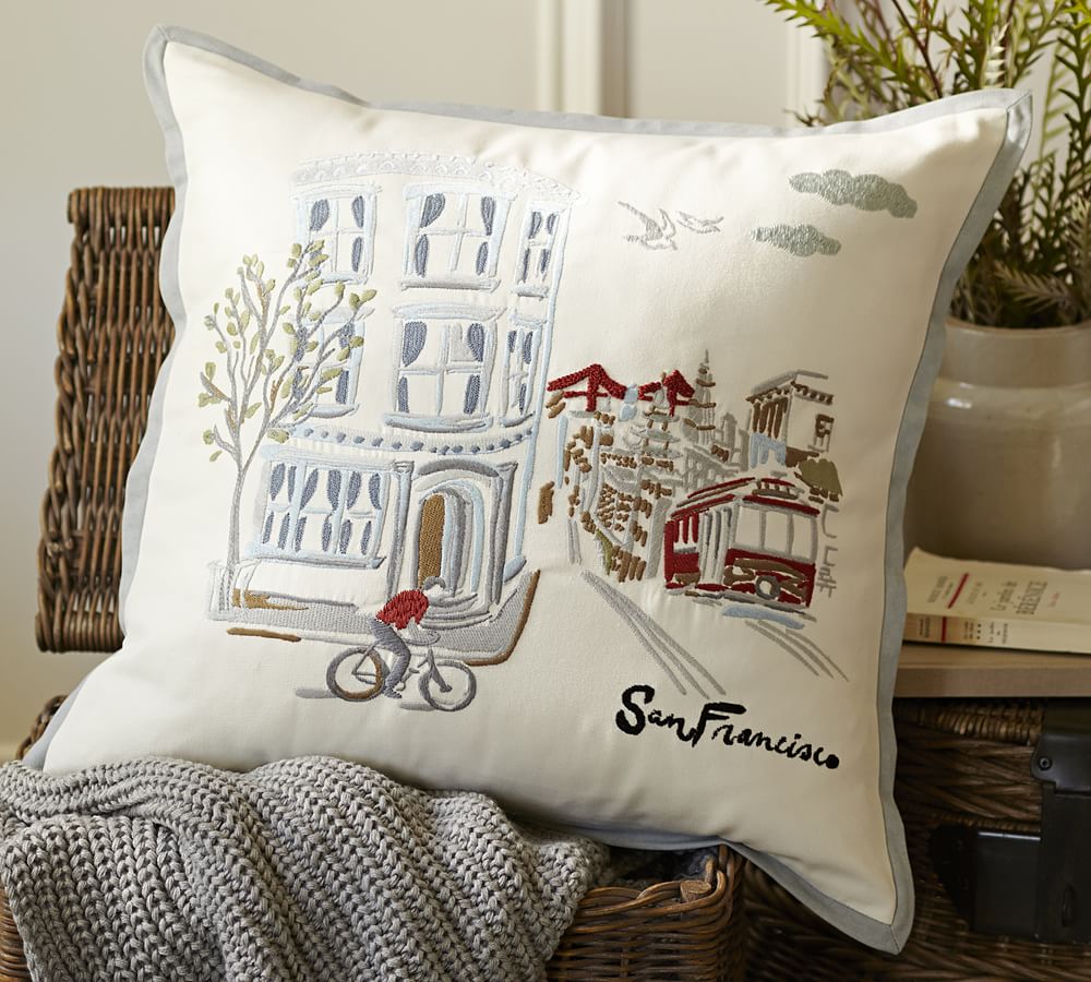 San Francisco Embroidered Pillow Cover