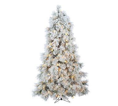 Lit LED Flocked Arctic Pine Faux Christmas Tree - 7.5 Ft. | Pottery Barn