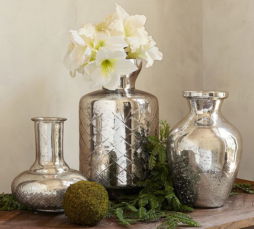 Kingsley Etched Mercury Glass Vases