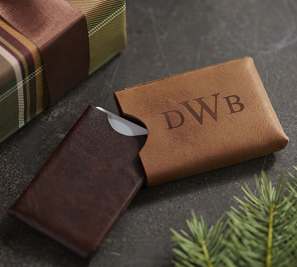 Cognac Leather Business Card Holder