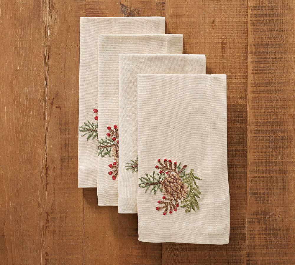 Embroidered Pinecone Napkins, Set of 4