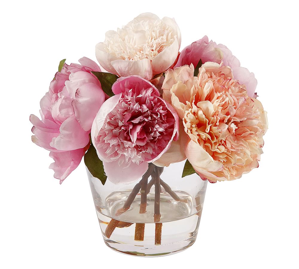 Faux Peony in Glass Vase