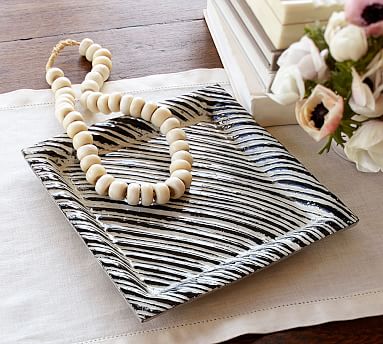 Striped Black and White Ceramic Tray | Pottery Barn