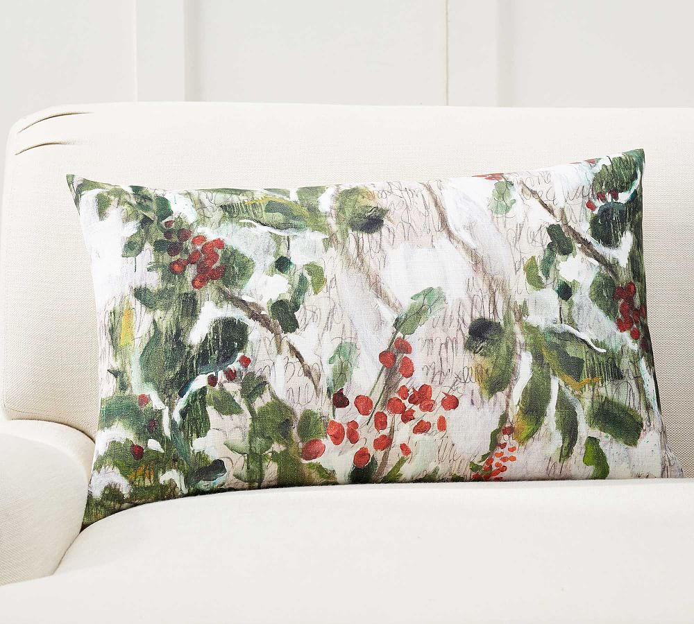 Painted Holly Branch Lumbar Pillow Cover