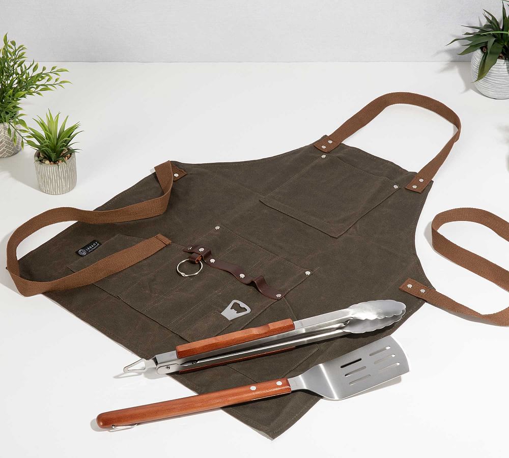 Greenpoint Canvas BBQ Apron &amp; Grilling Utensil Set