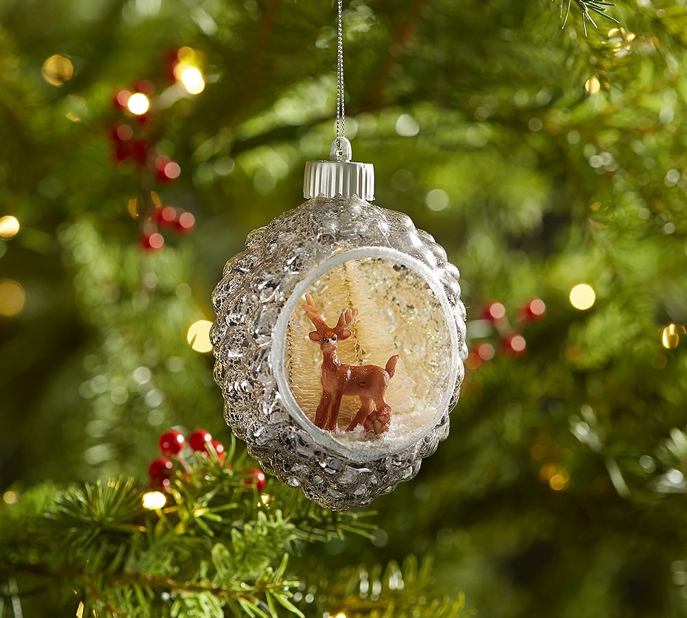 Lit Reindeer Scene in Mercury Ornament