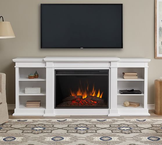 Solid wood tv stand online with electric fireplace