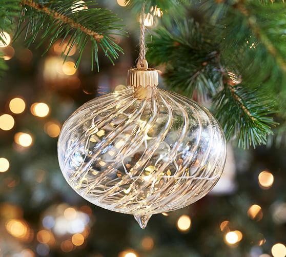 Lit Twist Glass Christmas Ornament - Wide Onion | Pottery Barn