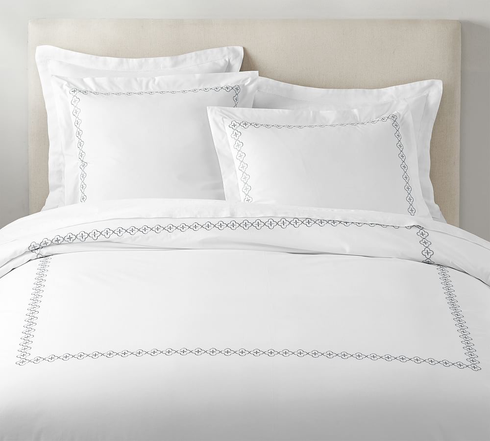 Trellis Embroidered Organic Percale Duvet Cover