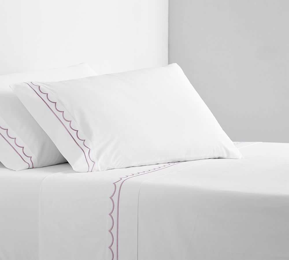 Scallop Embroidered Organic Percale Sheet Set