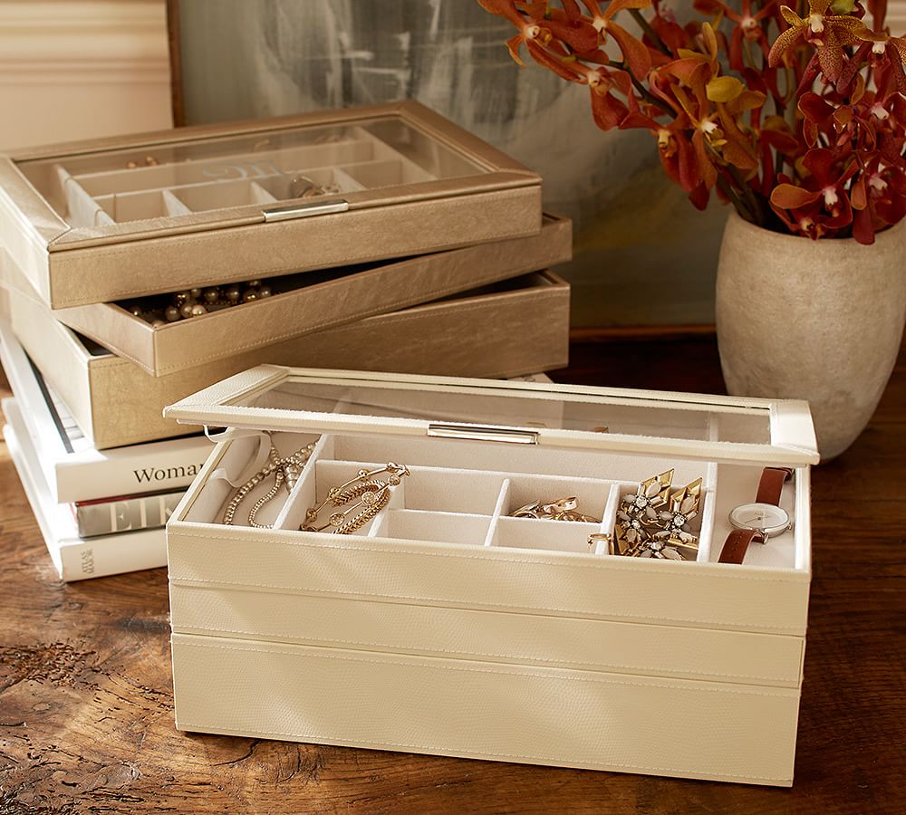McKenna Leather Stacking Clear Top Jewelry Box
