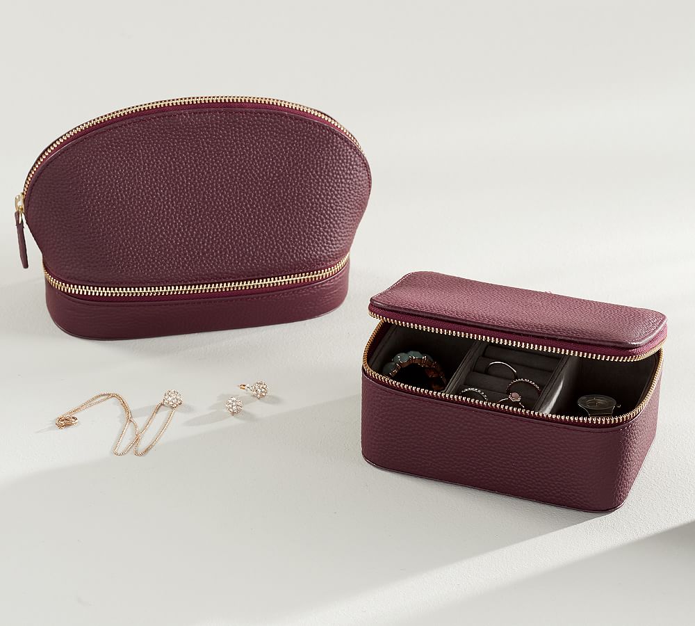 Personalized Reese Leather Travel Jewelry Collection - Merlot