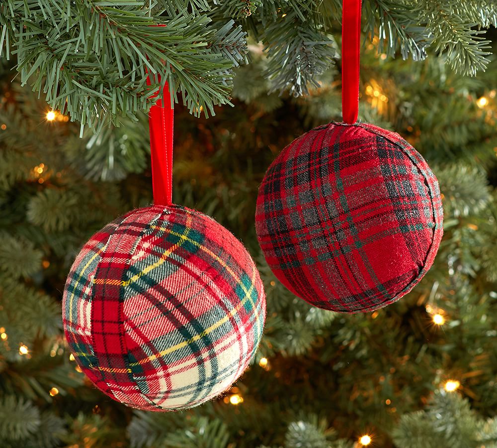 Plaid Fabric Ball Ornament