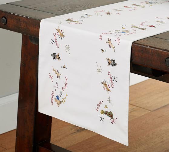Santa's Reindeer Embroidered Table Runner Pottery Barn