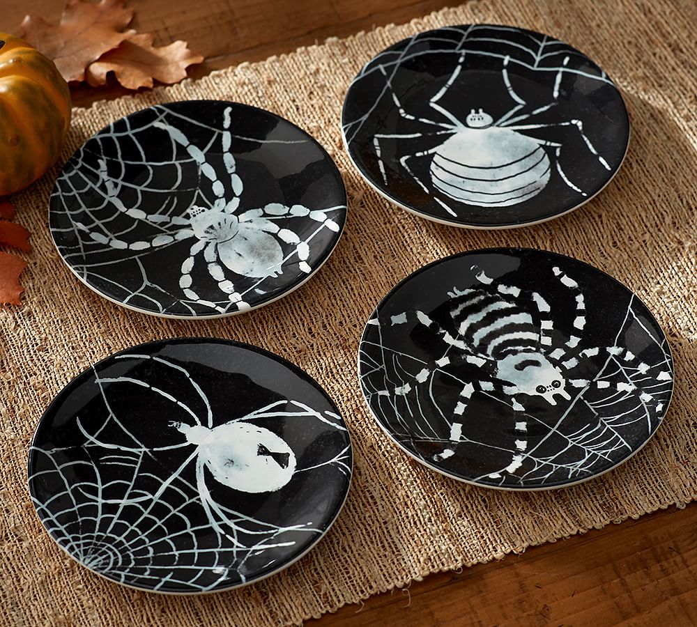 Spider Tidbit Plates, Mixed Set of 4