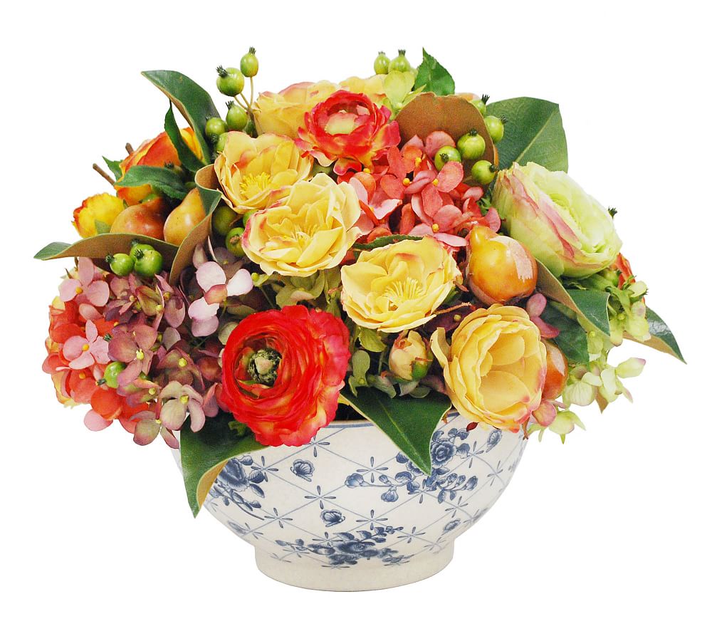 Faux Mixed Fall Floral in Trellis Bowl