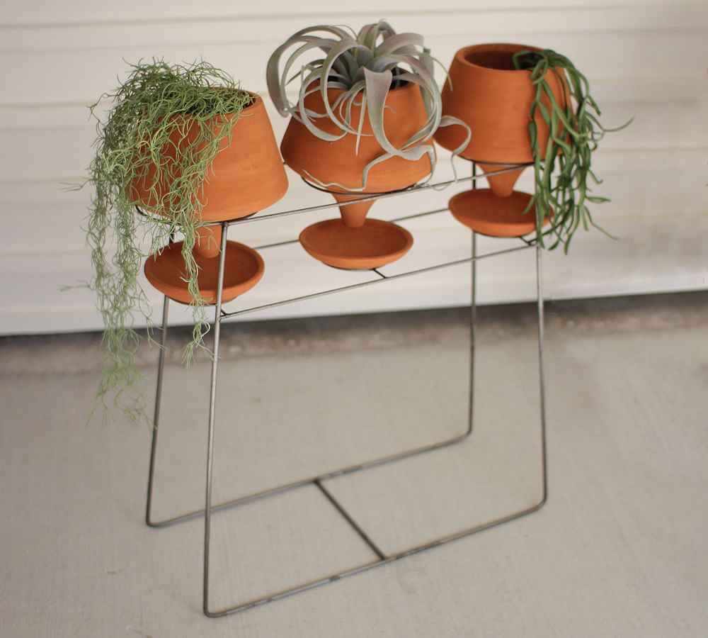 Clay Pots on Metal Stand - Set of 3