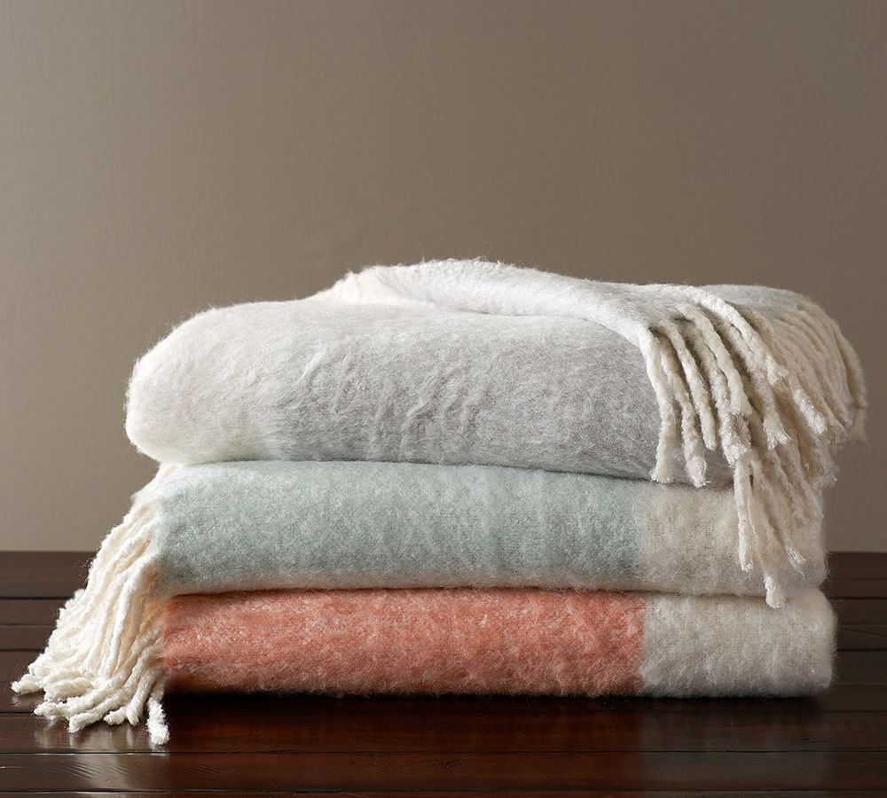 Faux Mohair Colorblock Throw Blanket