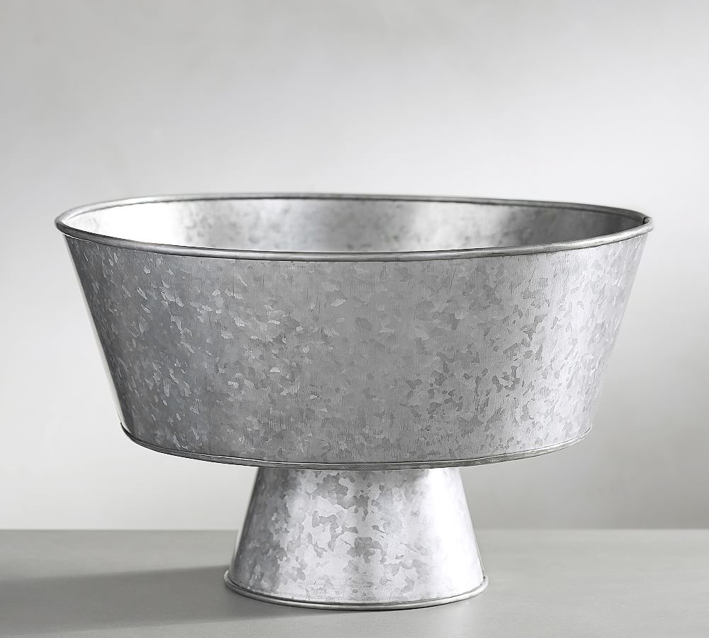 Galvanized Metal Footed Serving Bowl
