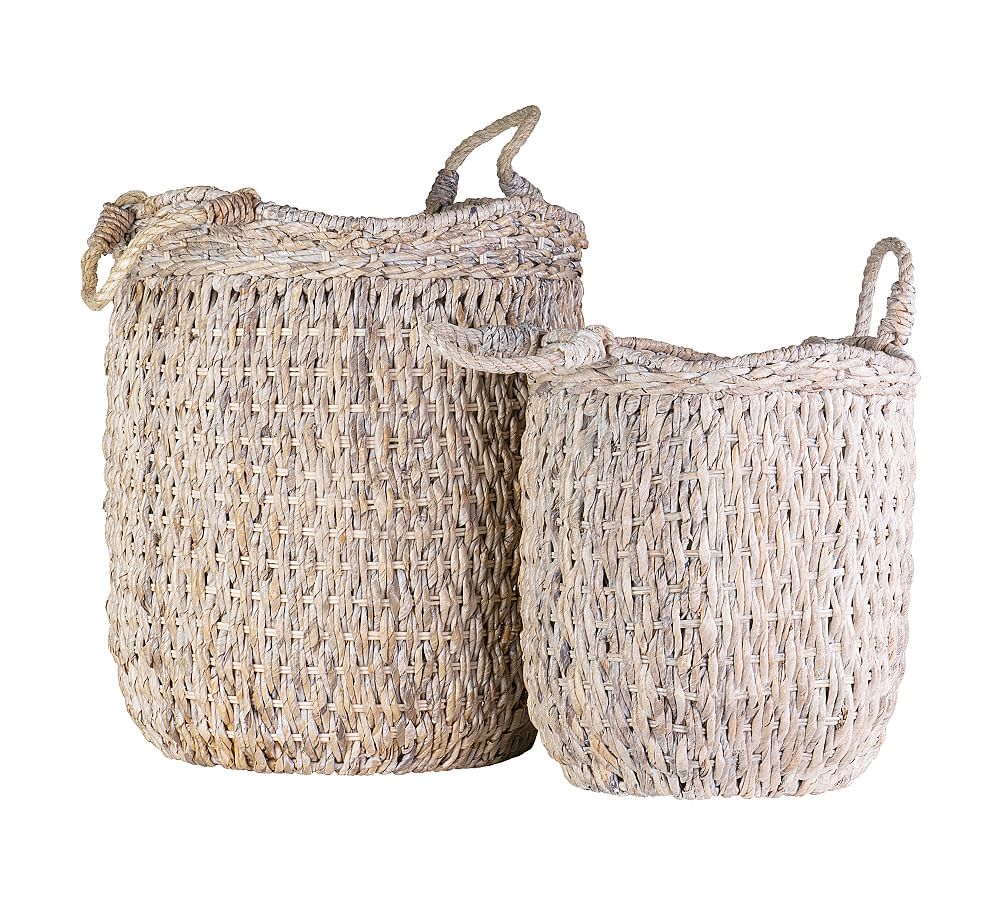 Artemis Whitewash Woven Baskets, Set of 2