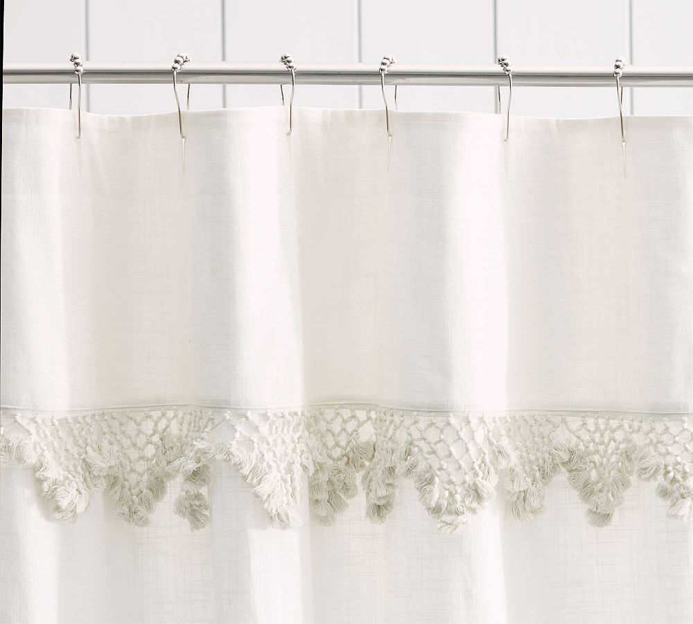 Crochet Trim Cotton Shower Curtain