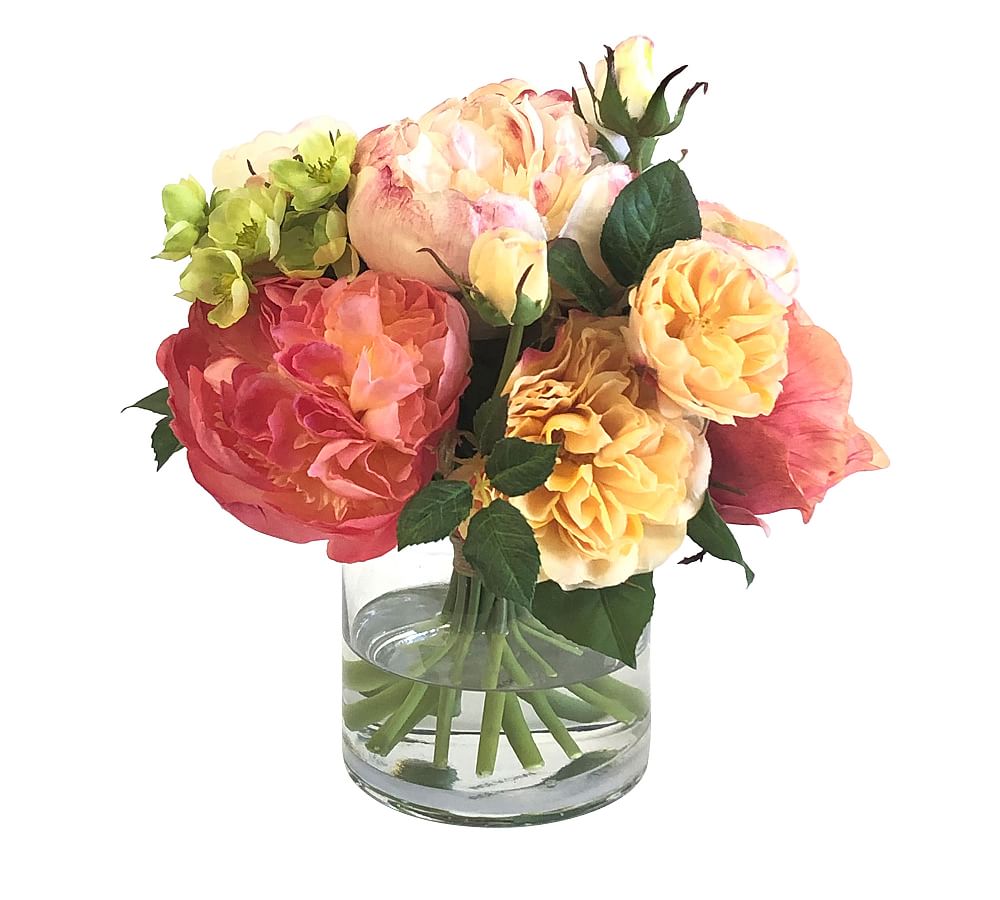 Faux Peony &amp; Rose Bouquet in Vase