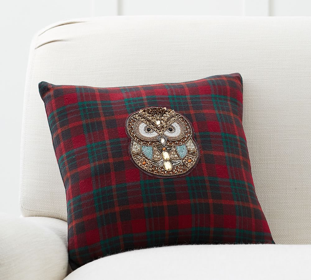 Jeweled Owl Plaid Pillow