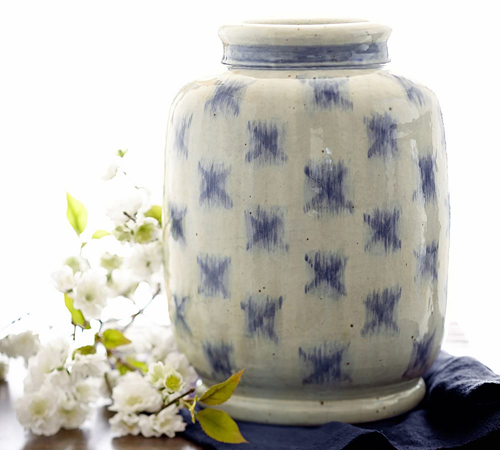 Blue Ikat Terracotta Vase