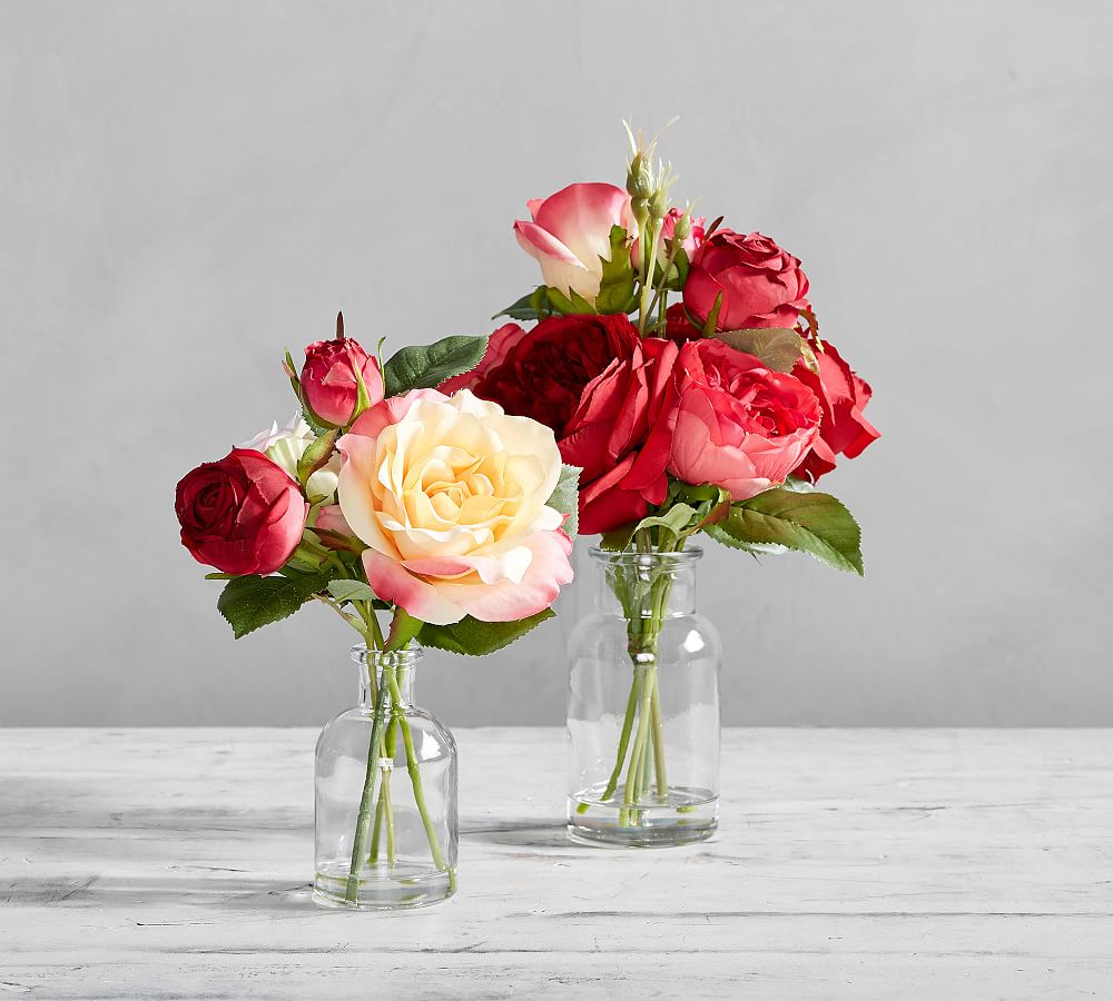 Faux Rose Arrangement in Glass Vase | Pottery Barn