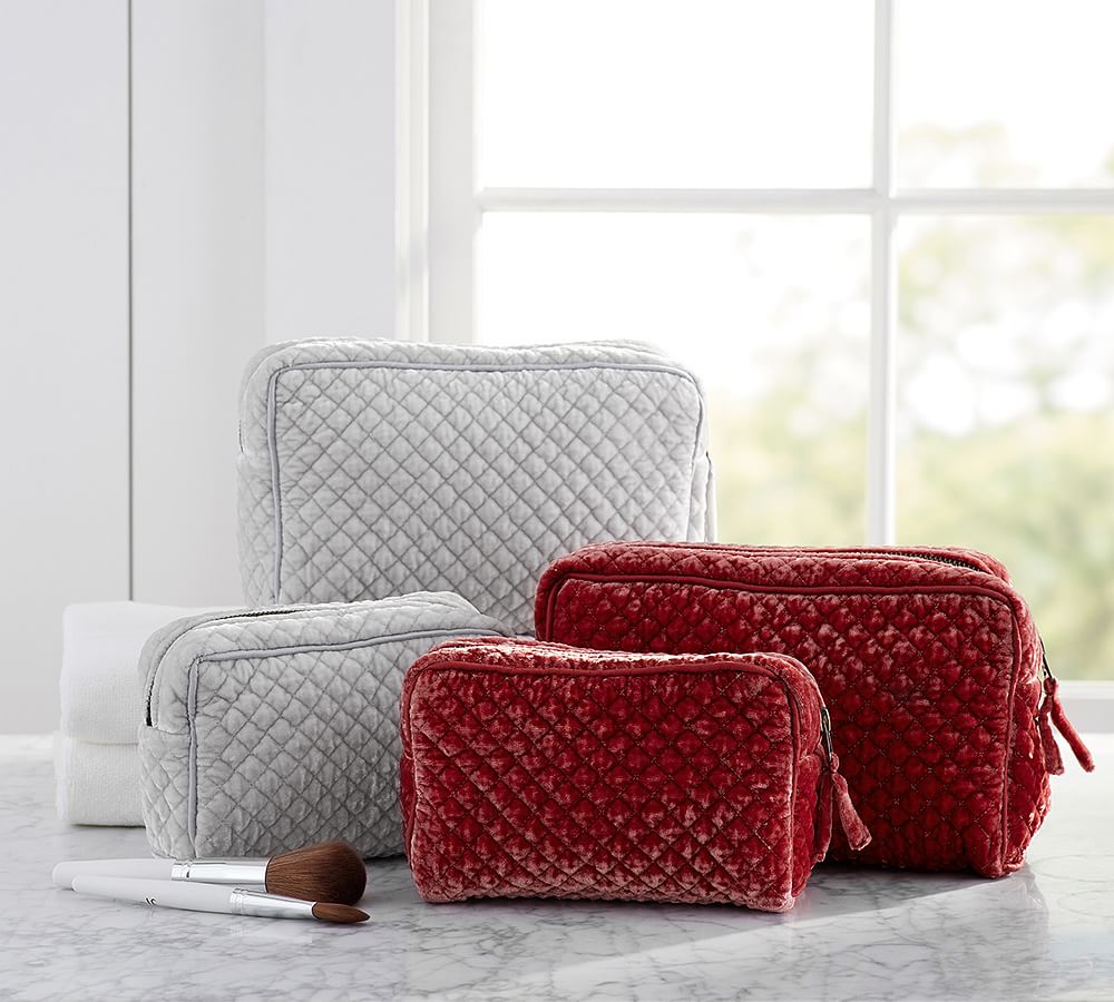 Quilted Soft Sheen Velvet Cosmetic Bags - Set of 2