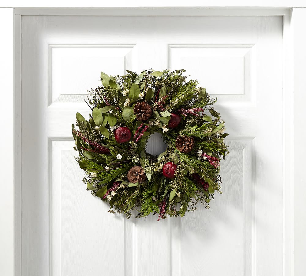 Dried Salal, Pinecone &amp; Pomegranate Mixed Wreath