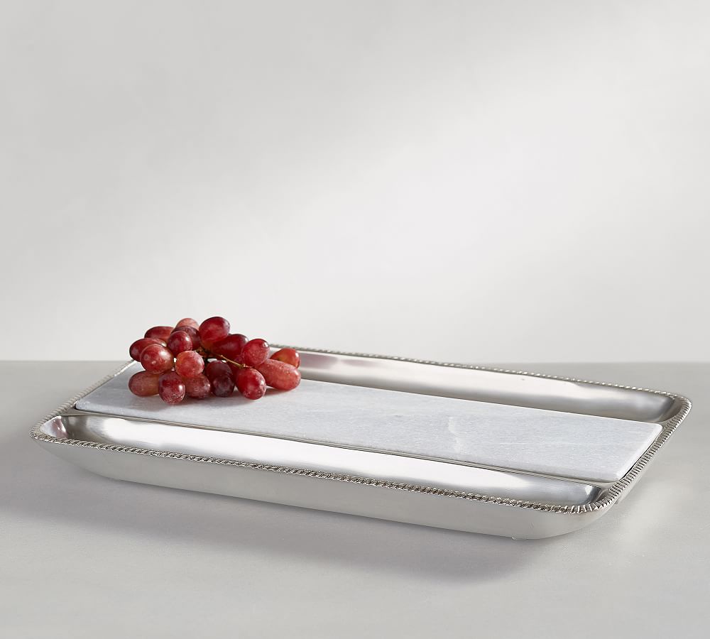 Antique Silver &amp; Marble Cheese Tray