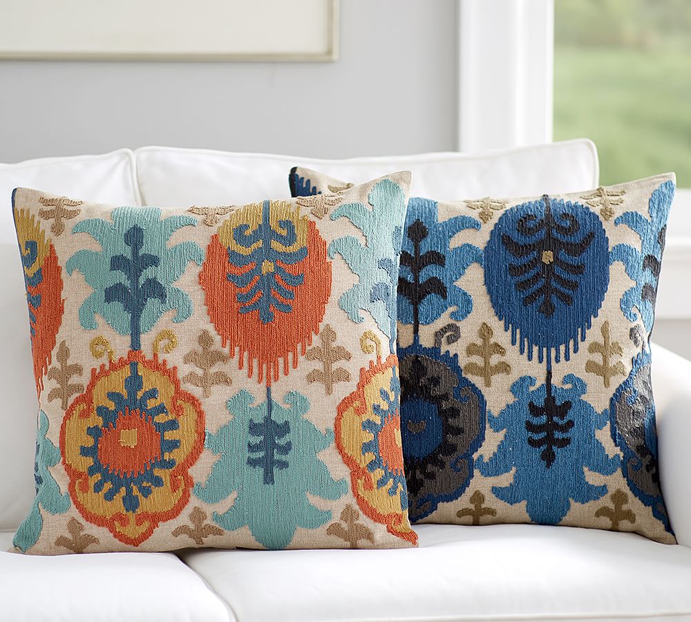 Leigh Ikat Embroidered Pillow Cover